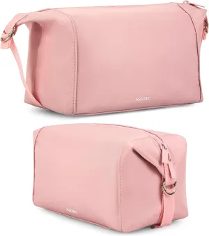KAZAY Travel Toiletry Bag, Large Capacity with Side Clips for Adjustable Sizing, Premium Nylon, Water Resistant, Cosmetic Bag, Stylish, Full-Size Bottles, Makeup Bag, Unisex (Pink)