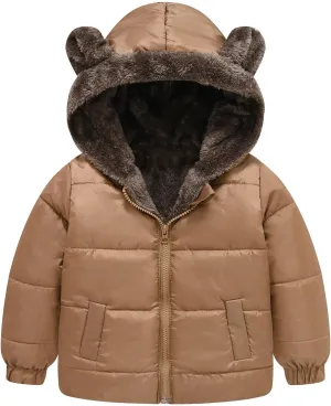 Kids Winter Coat Boys and Girls Middle Children Solid Color Ears Cute Pocket Short Cotton Padded Boys Coats Size 8