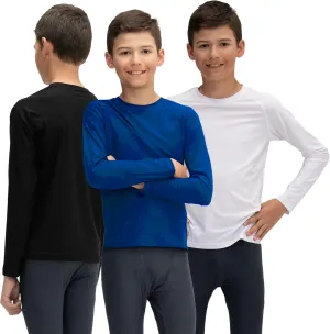 KISTA 3 Pack Kid's & Boy's Cool Dry Long Sleeve Compression Shirts, Athletic Workout Shirt, Sports Base Layer T-Shirt
