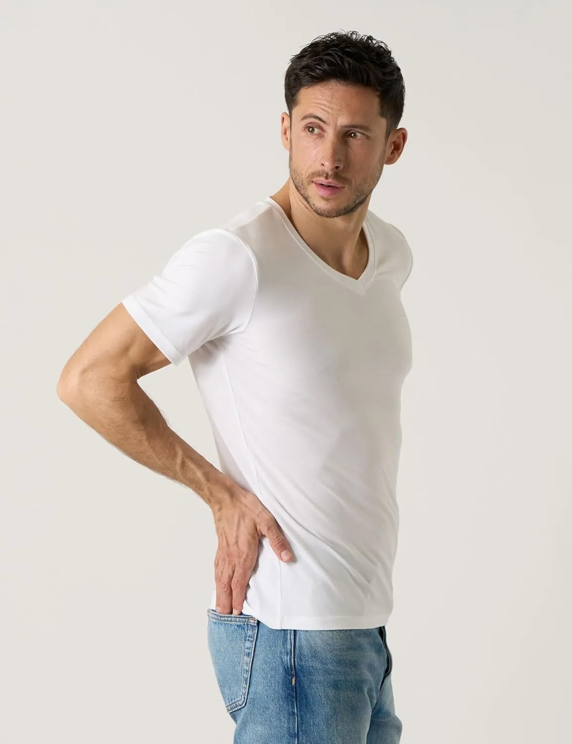 LAPASA Mens 2-Pack Micro Modal Tag-Free Short Sleeve T-Shirts Crew & V-Neck Solid Plain Regular-Fit Tee M07/M08