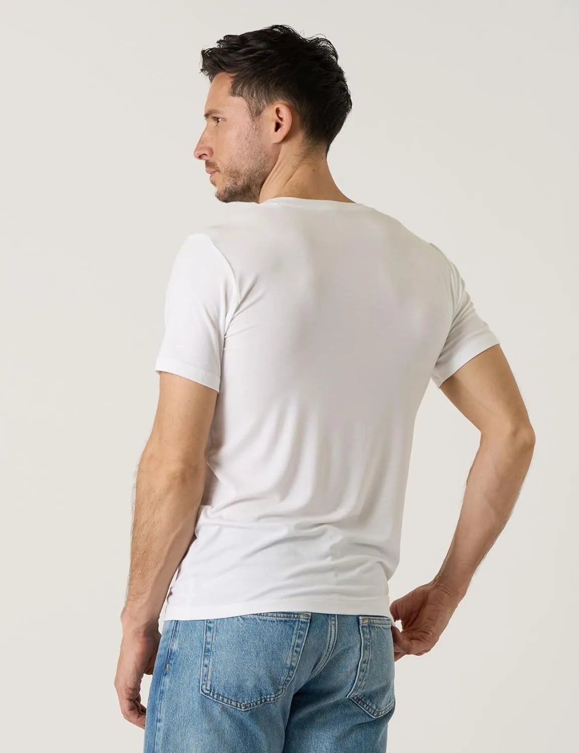 LAPASA Mens 2-Pack Micro Modal Tag-Free Short Sleeve T-Shirts Crew & V-Neck Solid Plain Regular-Fit Tee M07/M08