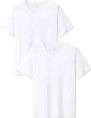 LAPASA Mens 2-Pack Micro Modal Tag-Free Short Sleeve T-Shirts Crew & V-Neck Solid Plain Regular-Fit Tee M07/M08