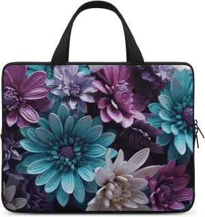 Laptop Case Sleeve Shockproof Computer Carrying Bag Purple and Teal Flowers Laptop Bag Tote Lightweight Notebook Case Cover Traveling Briefcase Handle Bags for Travel Business 17inch