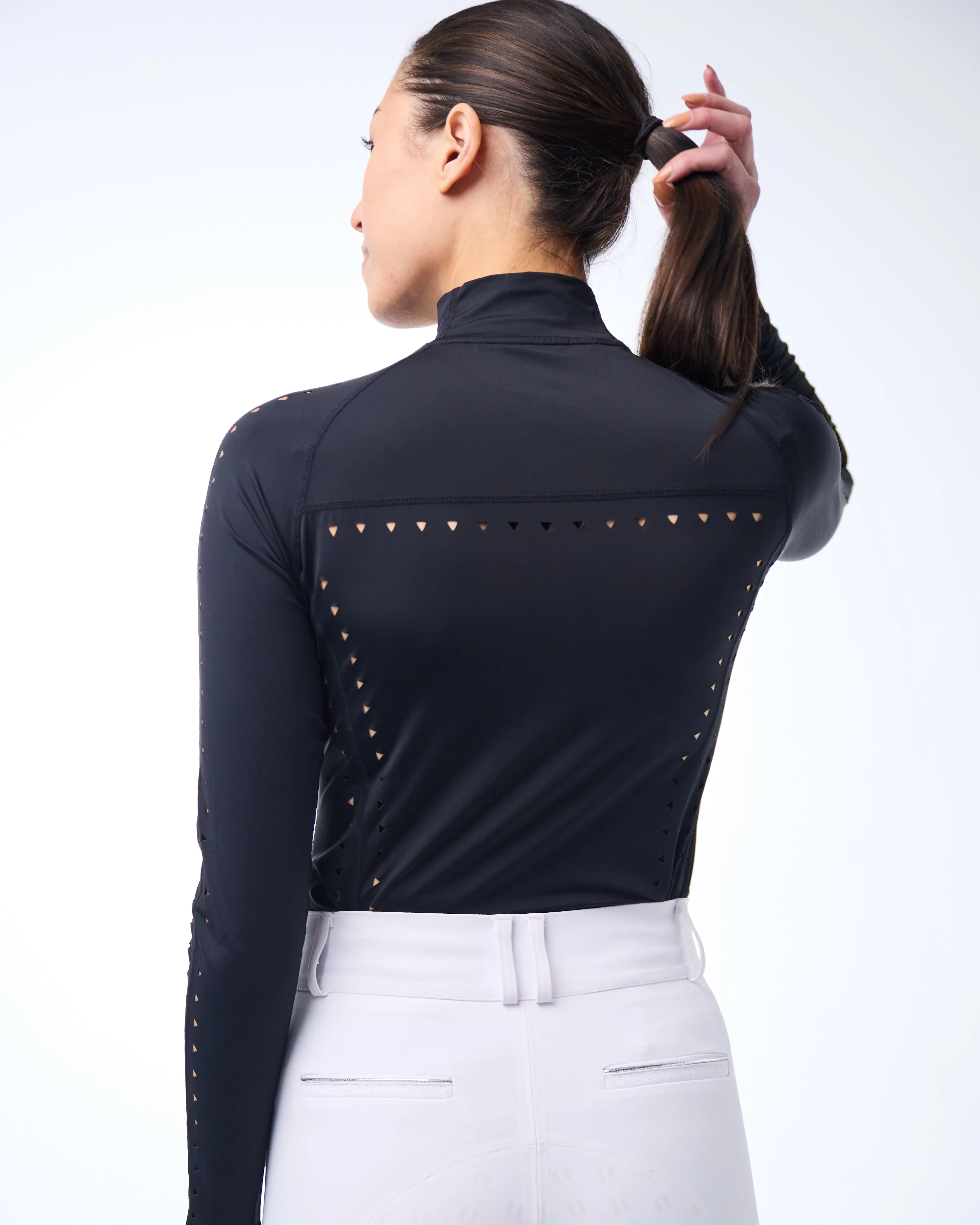 Laser Cut Sport Mock Neck- Black