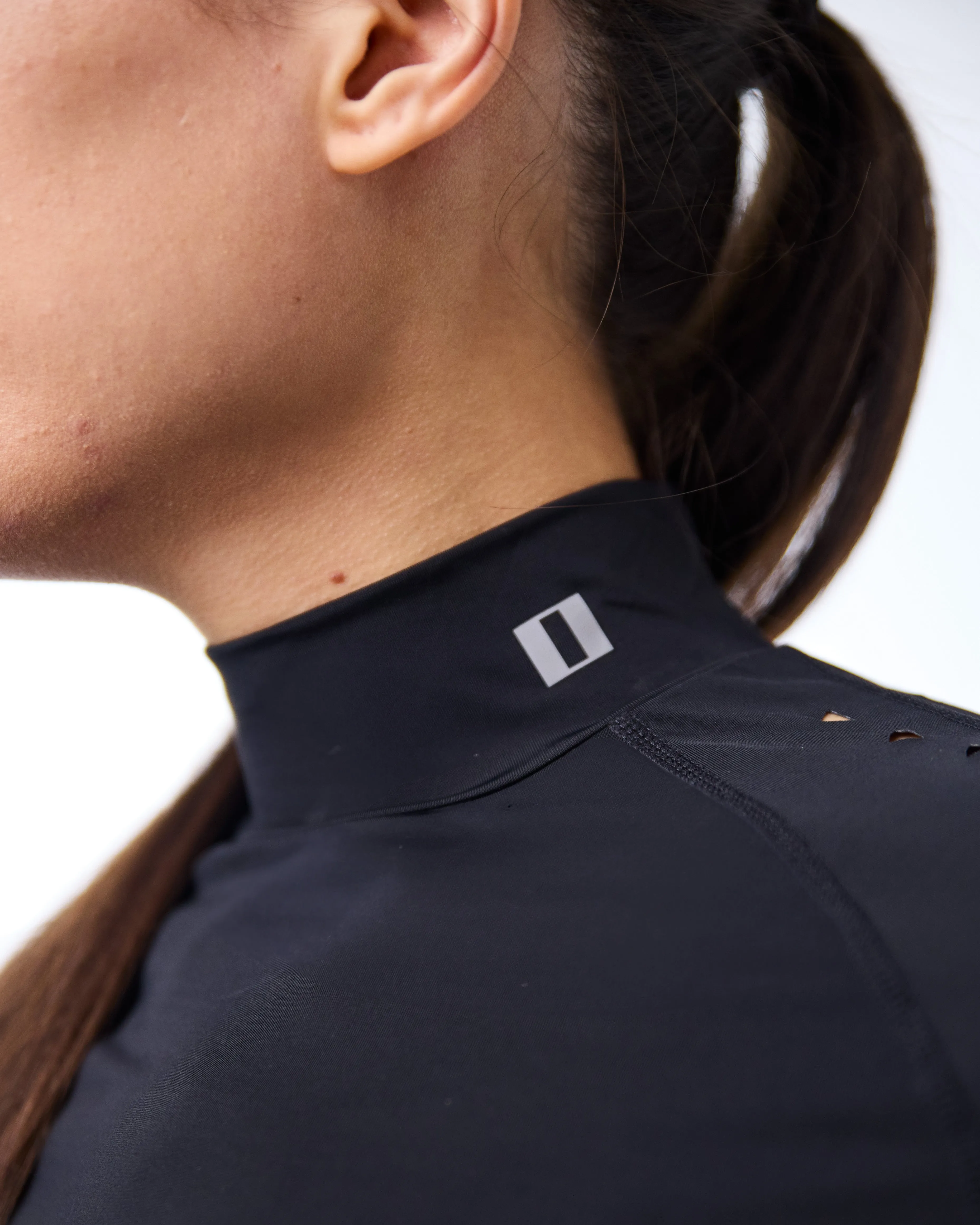 Laser Cut Sport Mock Neck- Black