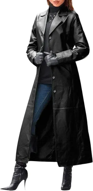Leather Trench Coat Women's Large Size Single Breasted Pea Coat Notch Collar Long Coat 2024 Winter Jacket