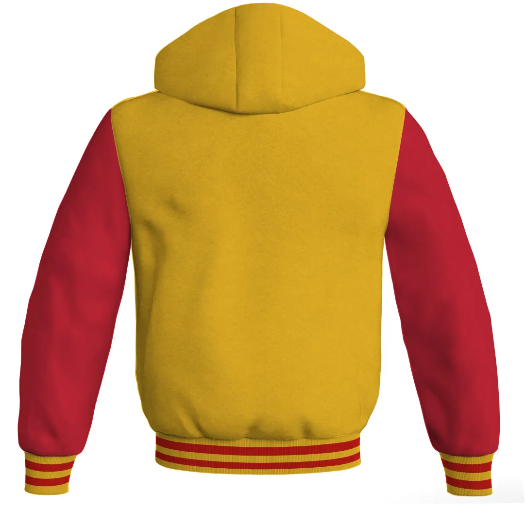 Letterman Hoodie Yellow/Gold Body and Red Leather Sleeves Varsity Hoodie