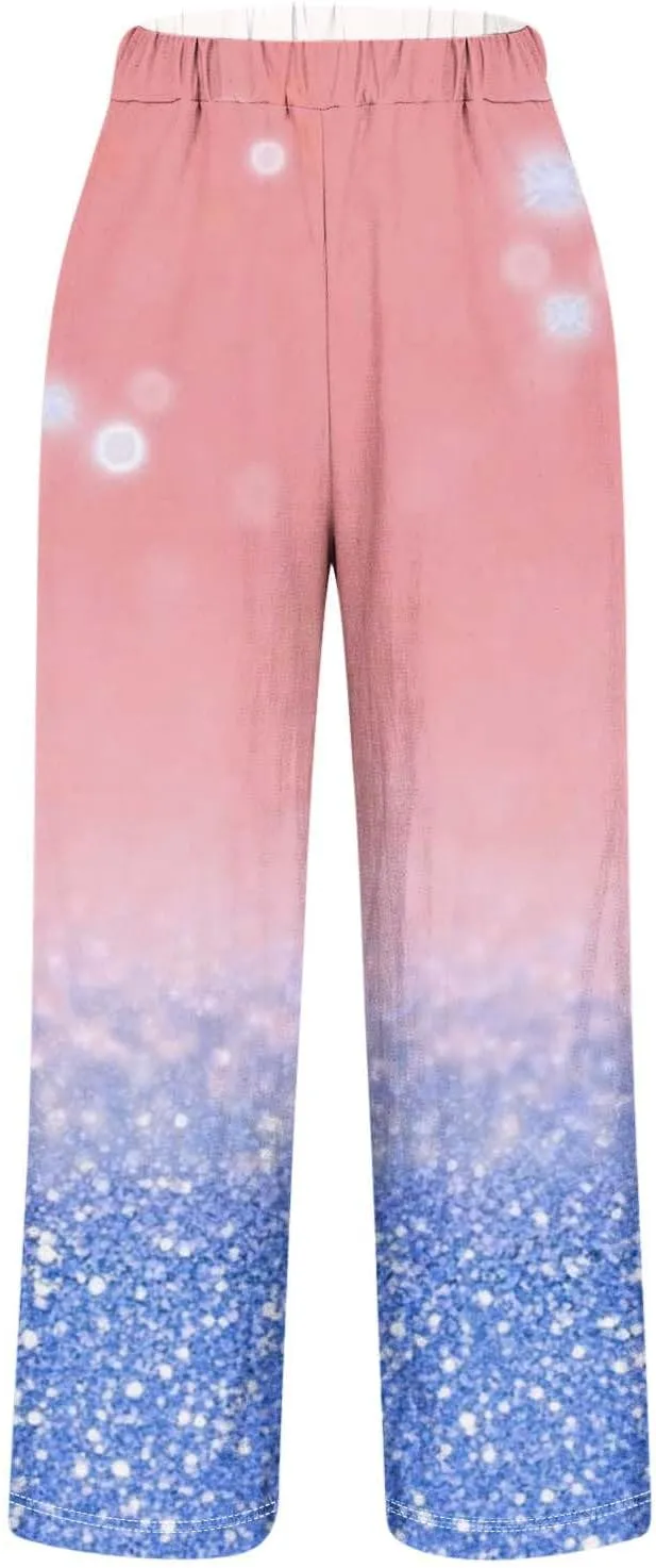Liene Pants for Women,Womens Casual Summer 2025 Drawstring Elastic High Waist Pant Comfy Woman Printed Trousers