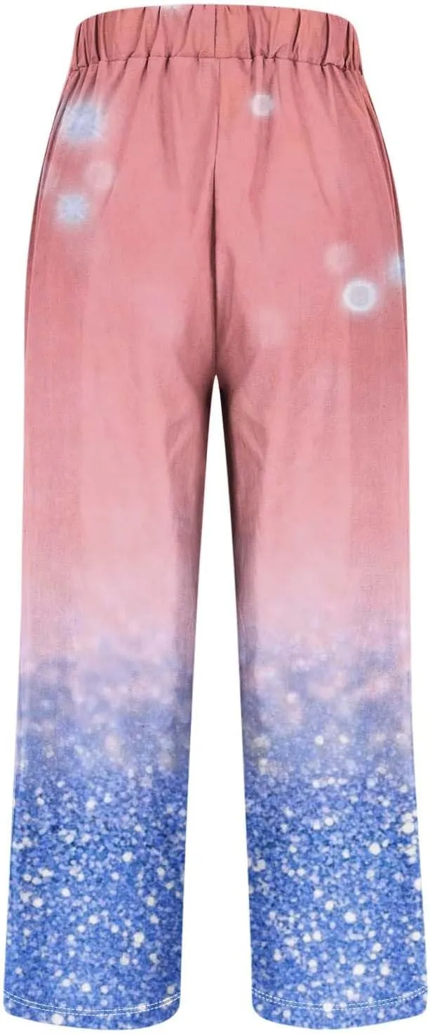 Liene Pants for Women,Womens Casual Summer 2025 Drawstring Elastic High Waist Pant Comfy Woman Printed Trousers