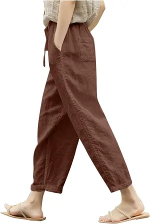 Liene Pants for Women,Womens Casual Summer 2025 Drawstring Elastic High Waist Pant Comfy Woman Trousers