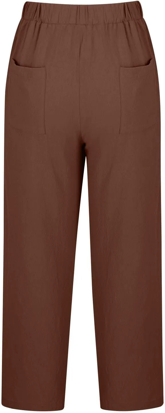 Liene Pants for Women,Womens Casual Summer 2025 Drawstring Elastic High Waist Pant Comfy Woman Trousers