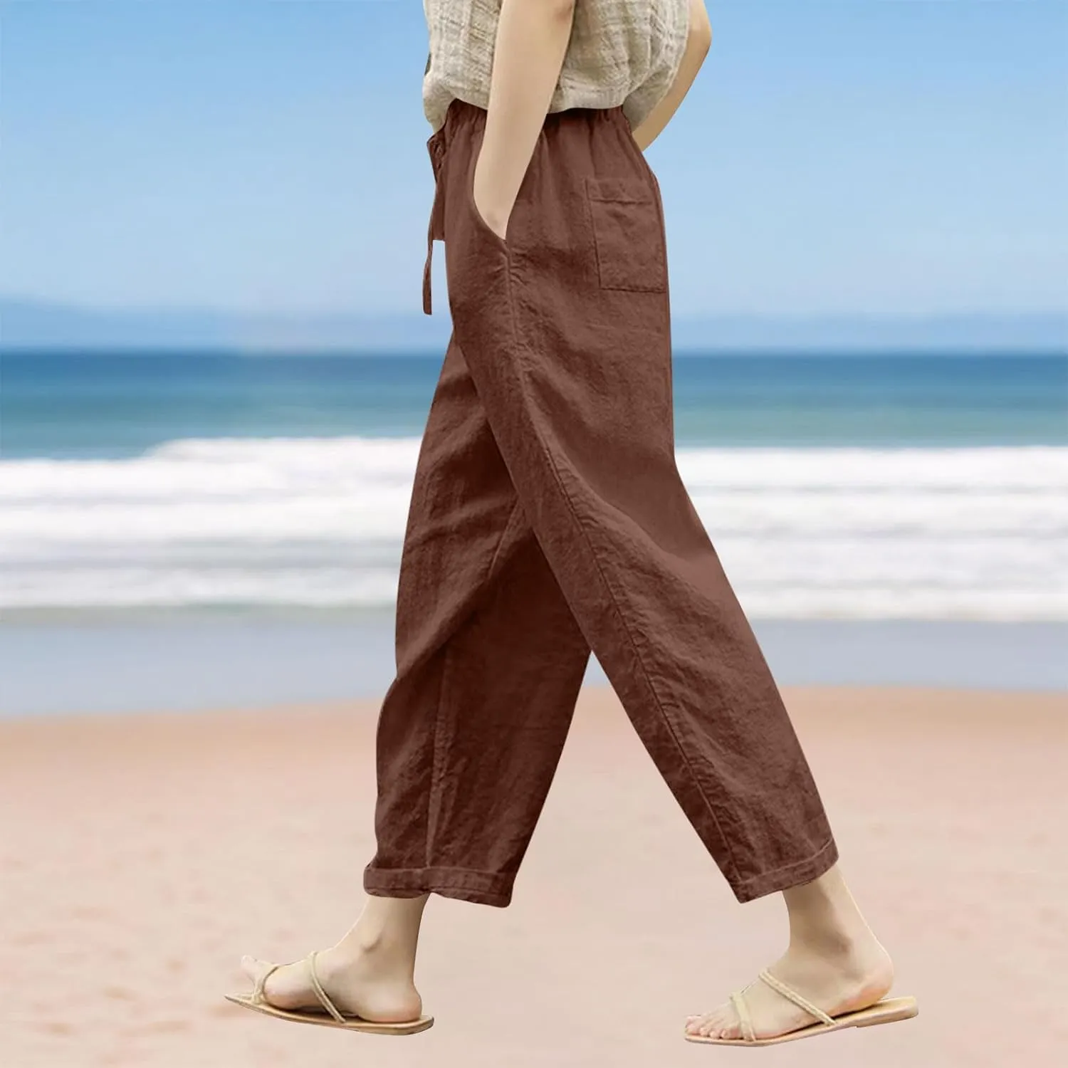 Liene Pants for Women,Womens Casual Summer 2025 Drawstring Elastic High Waist Pant Comfy Woman Trousers