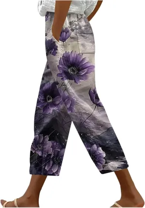 Liene Pants for Women,Womens Casual Summer 2025 Drawstring Elastic High Waist Printed Pant Comfy Woman Trousers