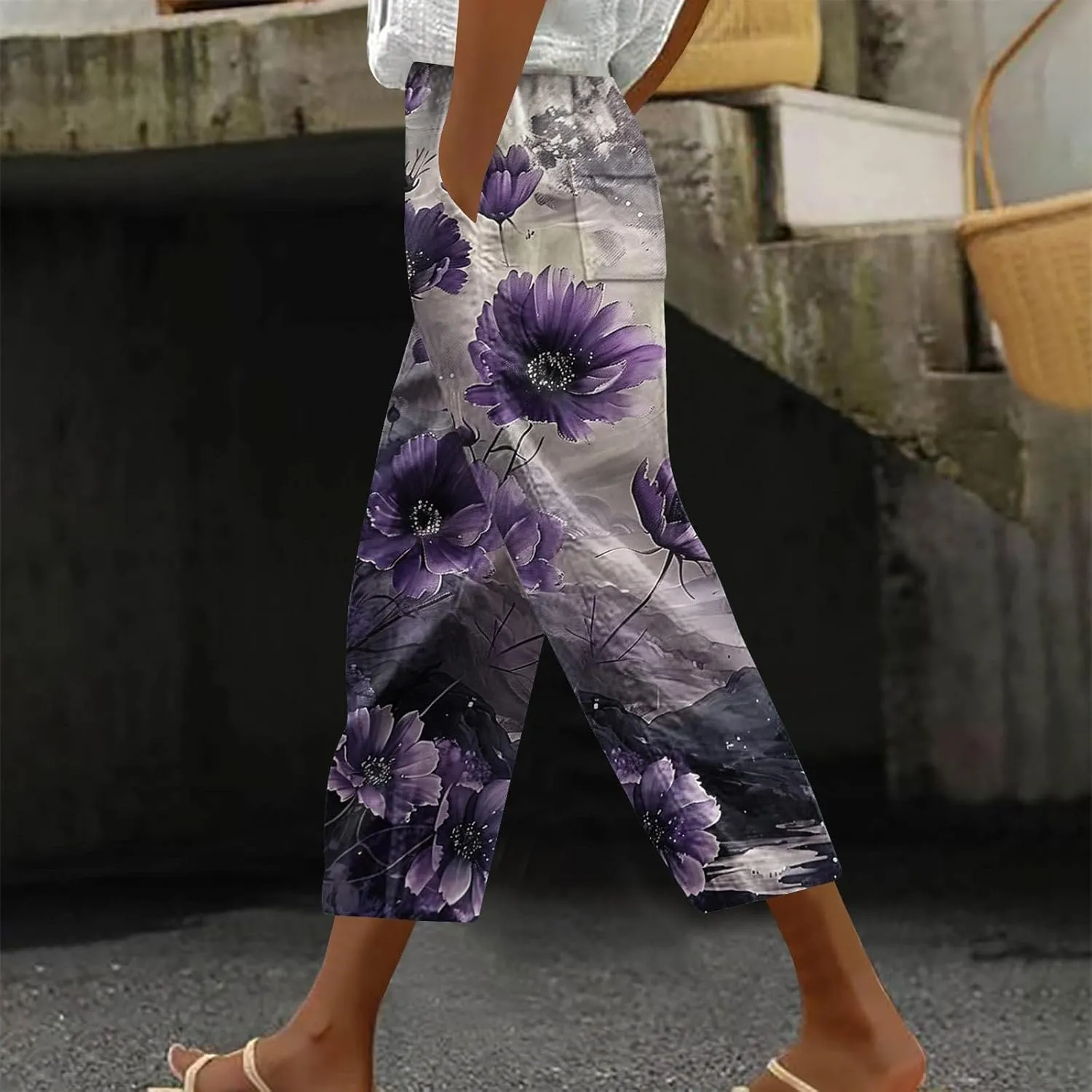 Liene Pants for Women,Womens Casual Summer 2025 Drawstring Elastic High Waist Printed Pant Comfy Woman Trousers