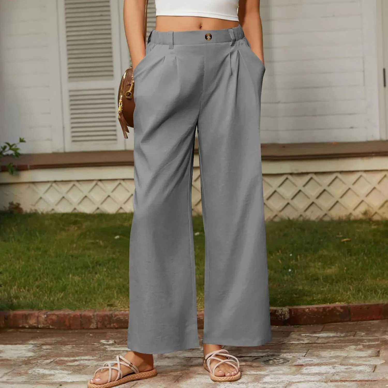 Liene Pants for Women,Wwomens Casual Summer 2025 Drawstring Elastic High Waist Pant Comfy Solid Color Trouser