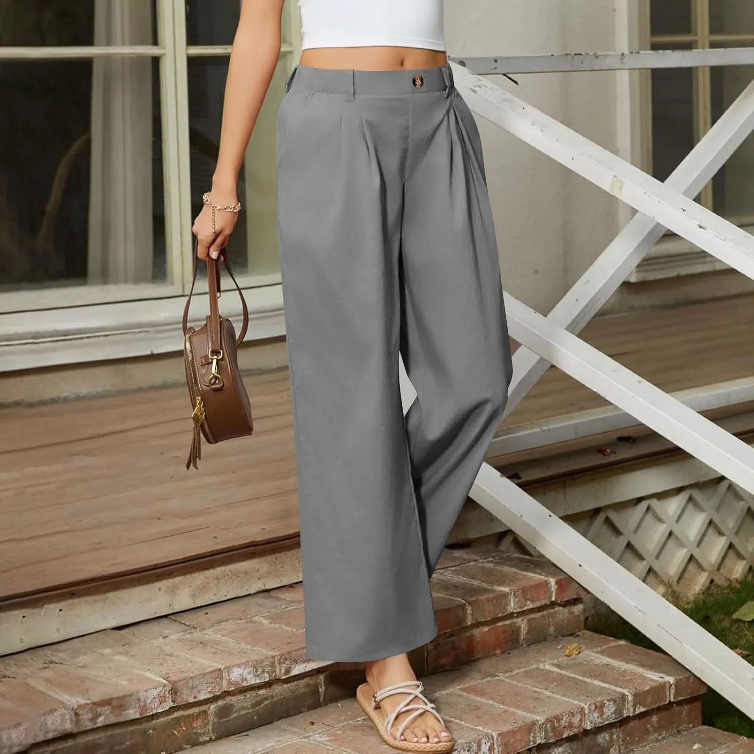 Liene Pants for Women,Wwomens Casual Summer 2025 Drawstring Elastic High Waist Pant Comfy Solid Color Trouser