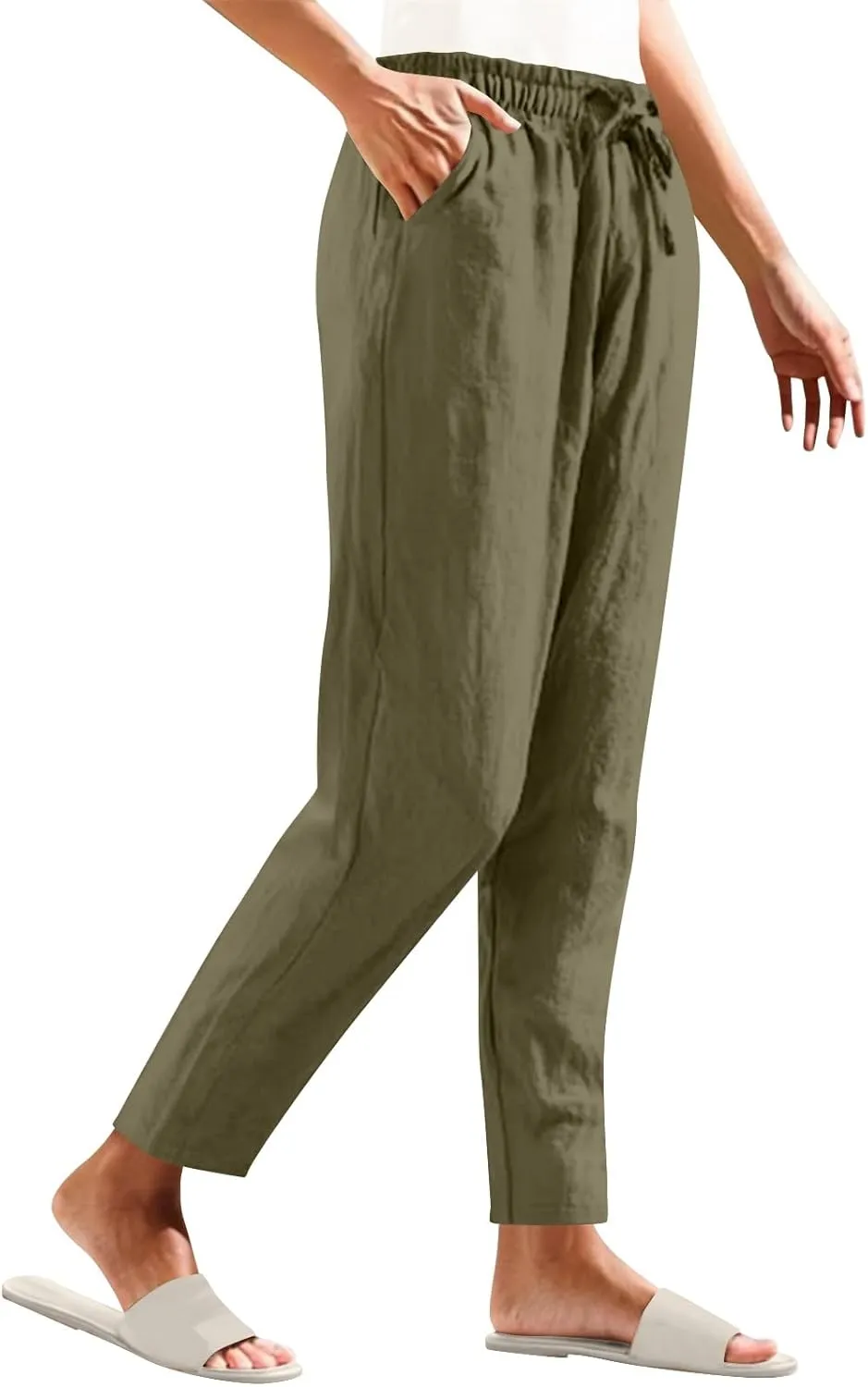 Liene Pants for Women,Wwomens Casual Summer 2025 Drawstring Elastic High Waist Pant Comfy Solid Color Trouser