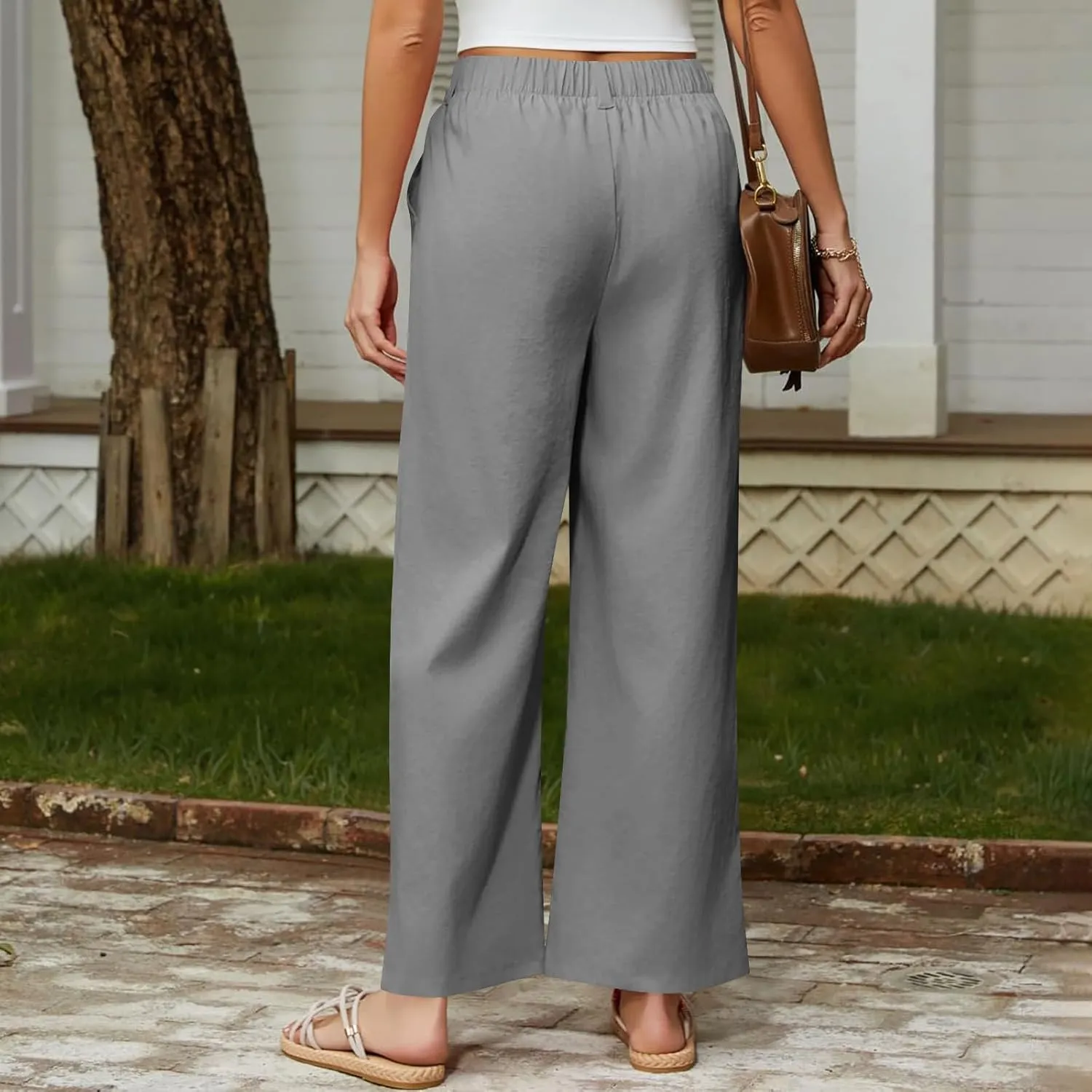 Liene Pants for Women,Wwomens Casual Summer 2025 Drawstring Elastic High Waist Pant Comfy Solid Color Trouser