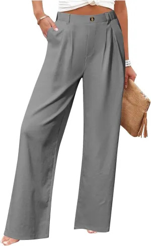Liene Pants for Women,Wwomens Casual Summer 2025 Drawstring Elastic High Waist Pant Comfy Solid Color Trouser
