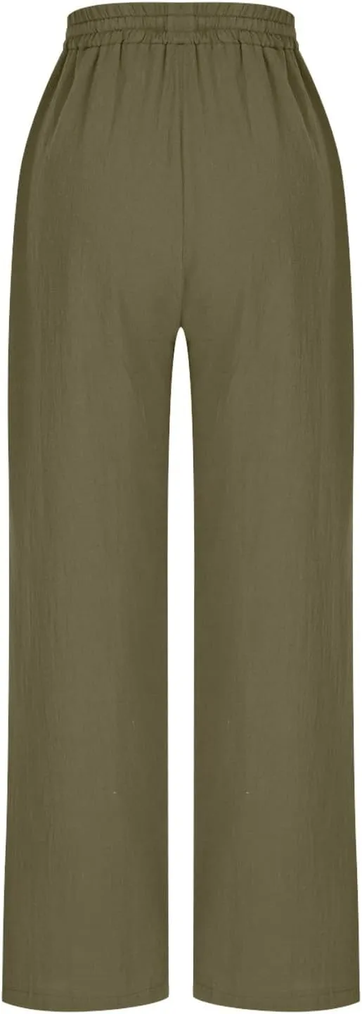 Liene Pants for Women,Wwomens Casual Summer 2025 Drawstring Elastic High Waist Pant Comfy Solid Color Trouser