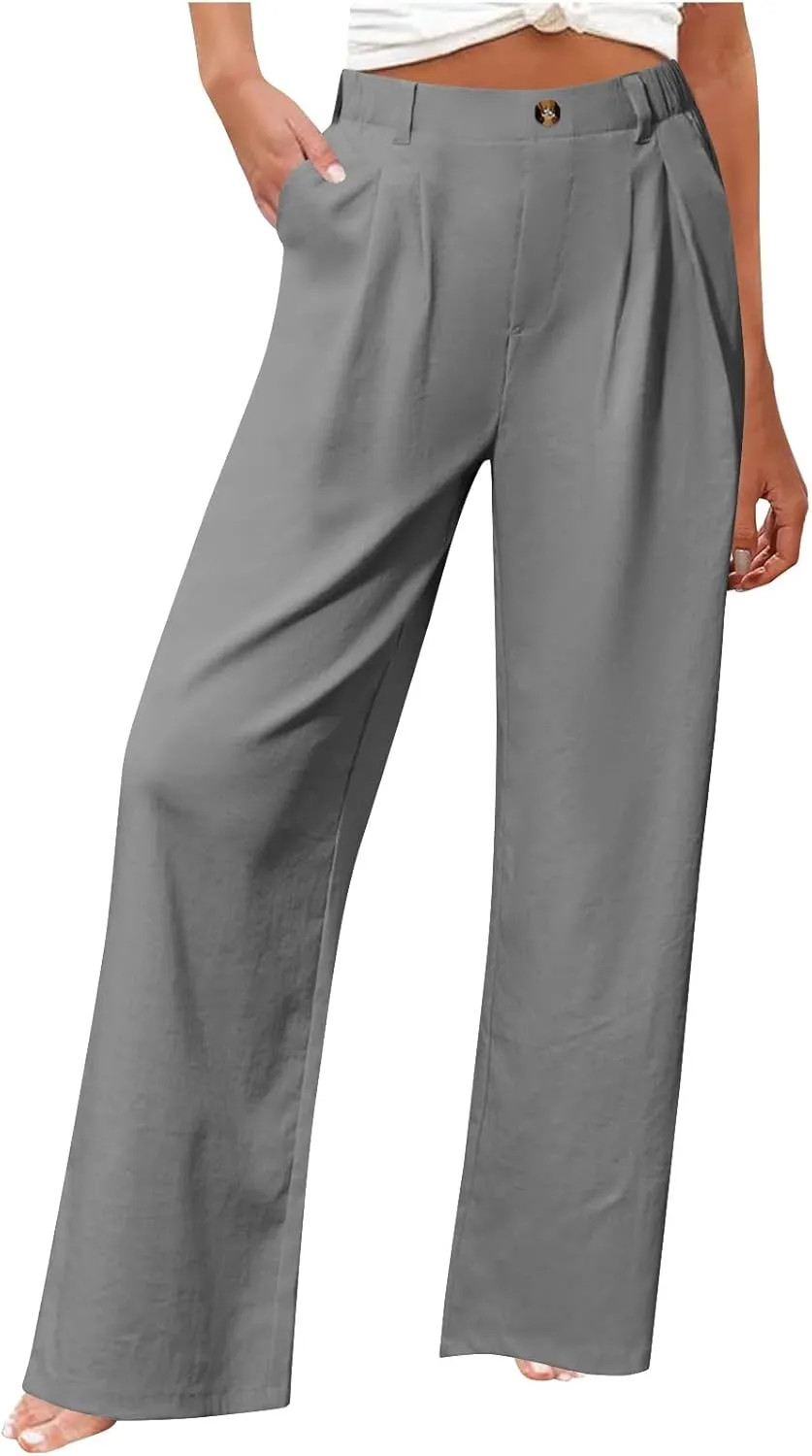 Liene Pants for Women,Wwomens Casual Summer 2025 Drawstring Elastic High Waist Pant Comfy Solid Color Trouser