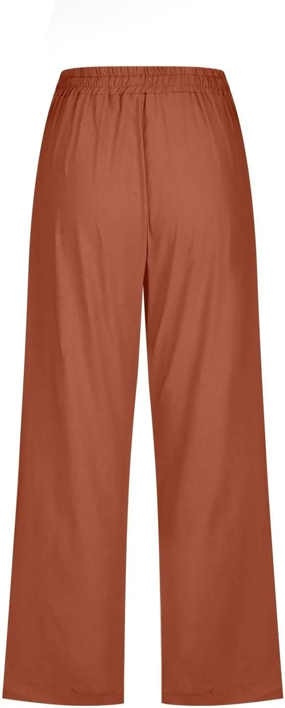 Linen Capris Pants Women High Waist Drawstring Comfy Casual Lightweight Wide Leg Cropped Trousers 2025 Beach Vacation Outfits