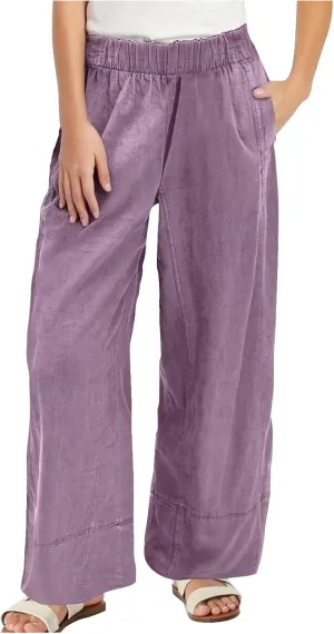 Linen Pants for Women,Wwomens Casual Summer 2025 Drawstring Elastic High Waist Pant Comfy Solid Wide Leg Trouser