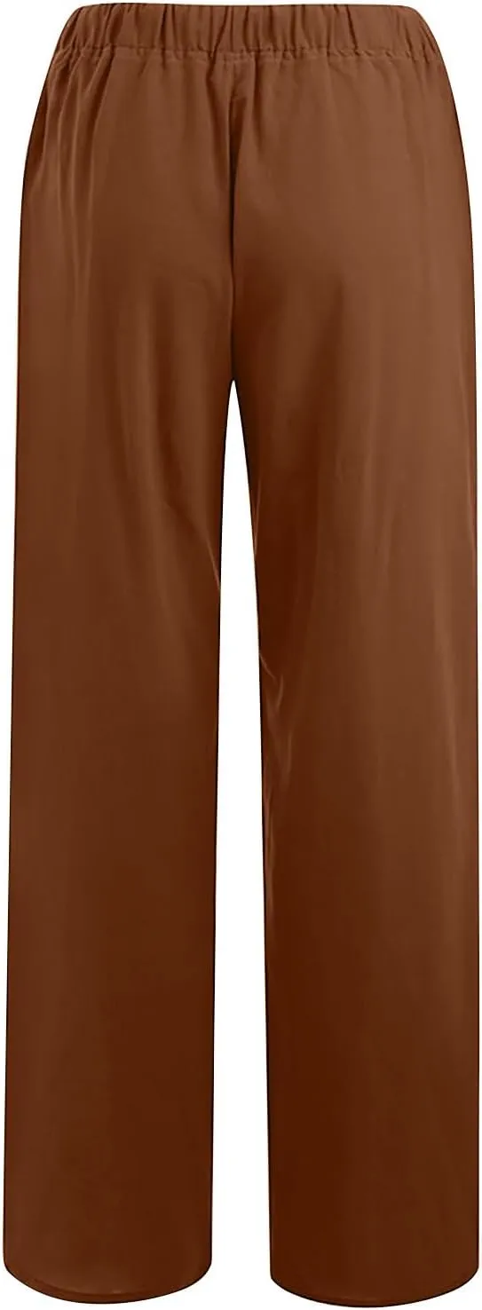 Linen Pants Women Casual Linen High Waist Pant Loose Fit Summer Pants Trousers Cotton Linen Palazzo Pants with Pockets