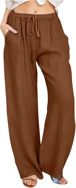 Linen Pants Women Casual Linen High Waist Pant Loose Fit Summer Pants Trousers Cotton Linen Palazzo Pants with Pockets