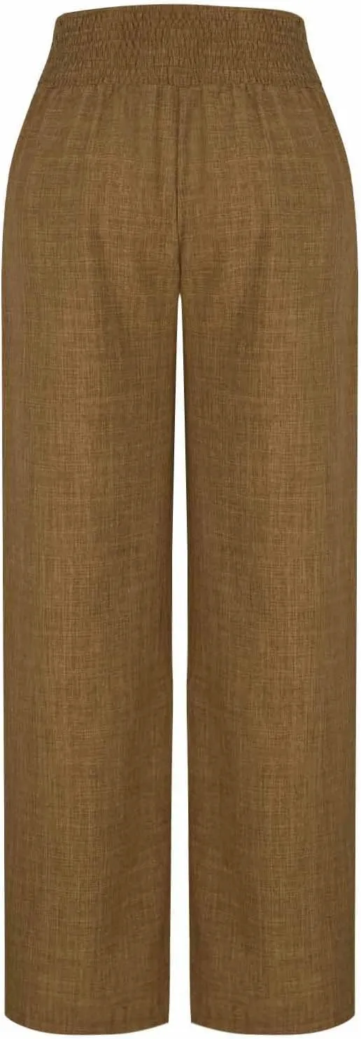 Linen Pants Women Loose Fit Summer High Waist Lounge Pants Plus Size Comfy Flowy Palazzo Trousers with Pockets 2025