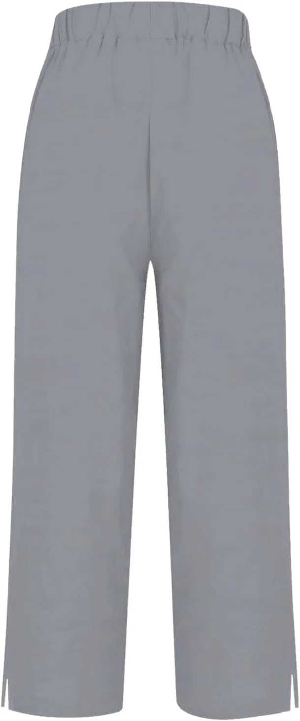 Linen Pants Women Solid Straight Elastic Pants Drawstring Lightweight Spring 2025 Summer Casual Slit Trouser Legs Pants