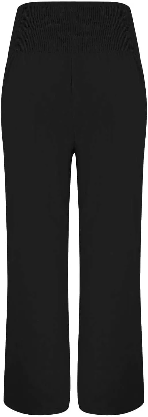 Linen Pants Women Summer Wide Leg Drawstring Elastic Waist High Waisted Lounge Pants Casual Beach Trousers with Pockets