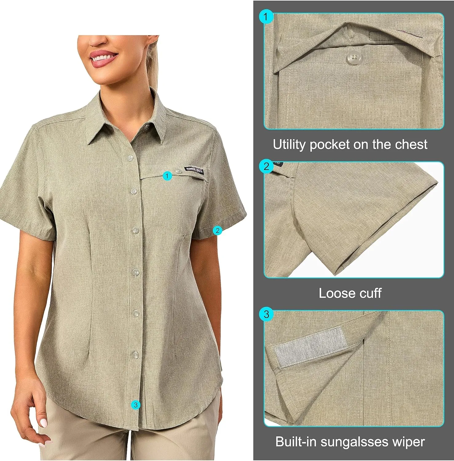 Little Donkey Andy Women's Lightweight UPF 50  Short Sleeve Shirt, Breathable Fishing Hiking Shirt, Air-Holes Tech