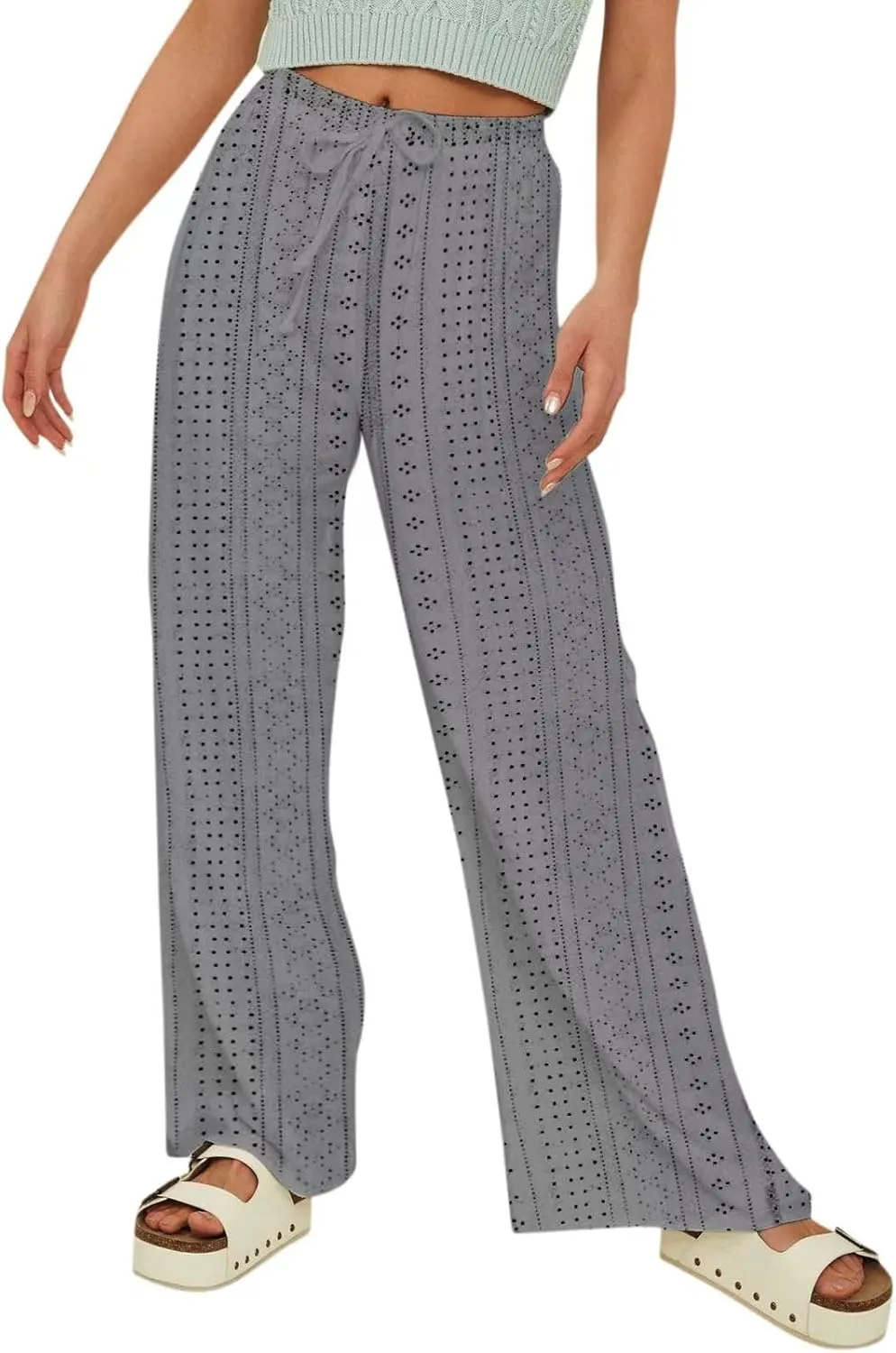 Lmdudan Wide Leg Linen Pants for Women 2025 Summer Boho High Waisted Palazzo Pants Baggy Comfy Beach Pants with Pockets