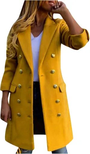 Long Winter Coats for Women Classic Notched Lapel Double Breasted Trench Coat Elegant Winter Wool Blend Overcoats