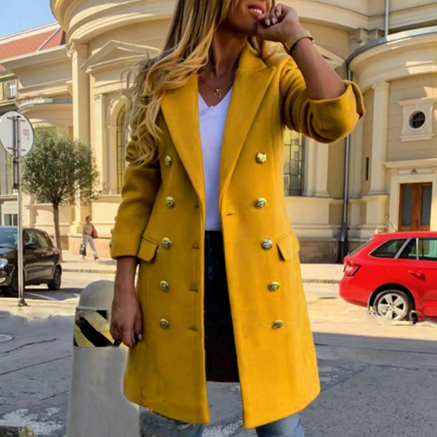 Long Winter Coats for Women Classic Notched Lapel Double Breasted Trench Coat Elegant Winter Wool Blend Overcoats