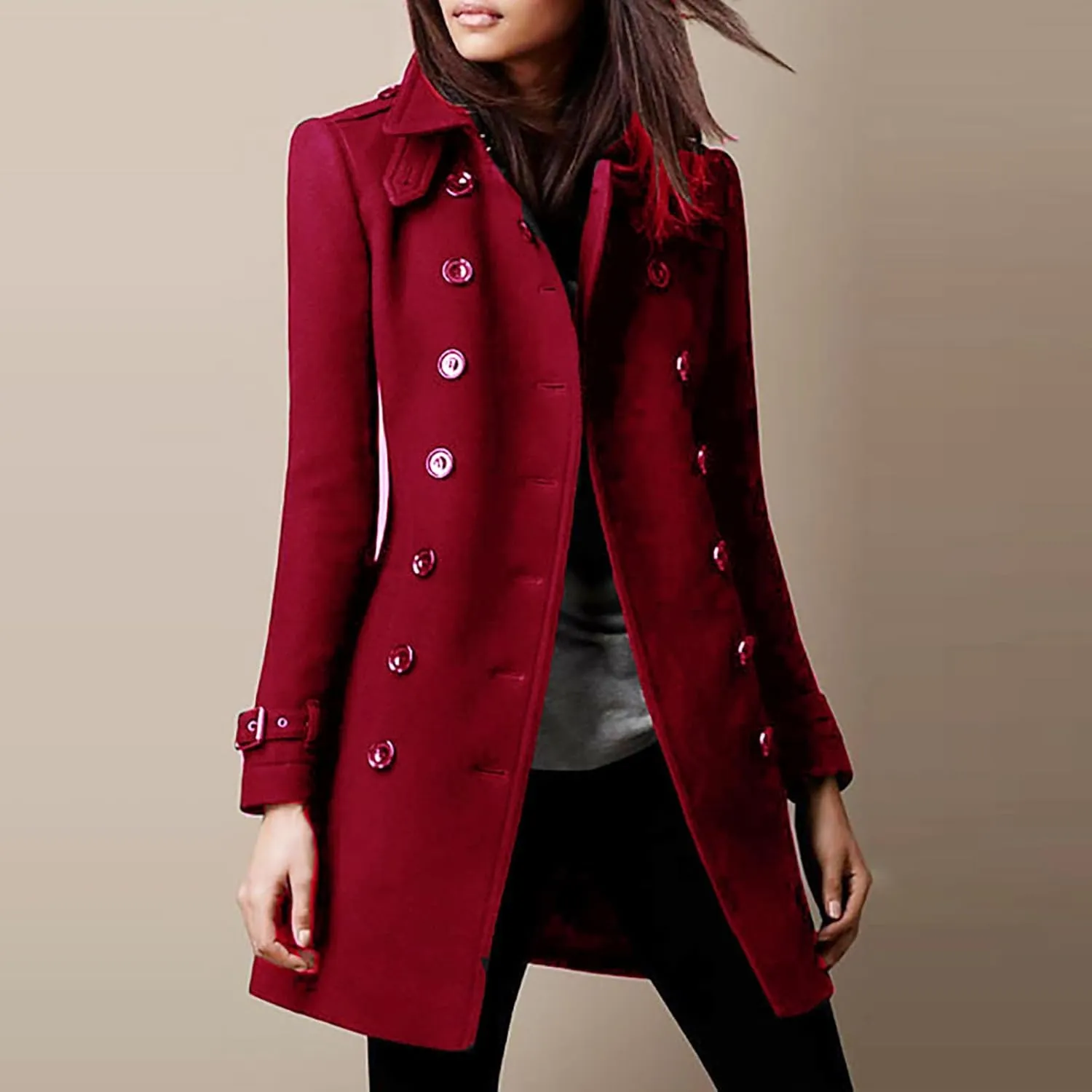 Long Winter Coats for Women Classic Notched Lapel Double Breasted Trench Coat Elegant Winter Wool Blend Overcoats