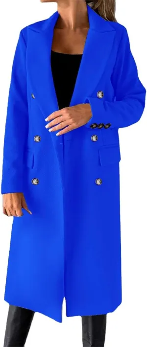 Long Winter Coats for Women Double Breasted Classic Lapel Outerwear Casual Trench Coat