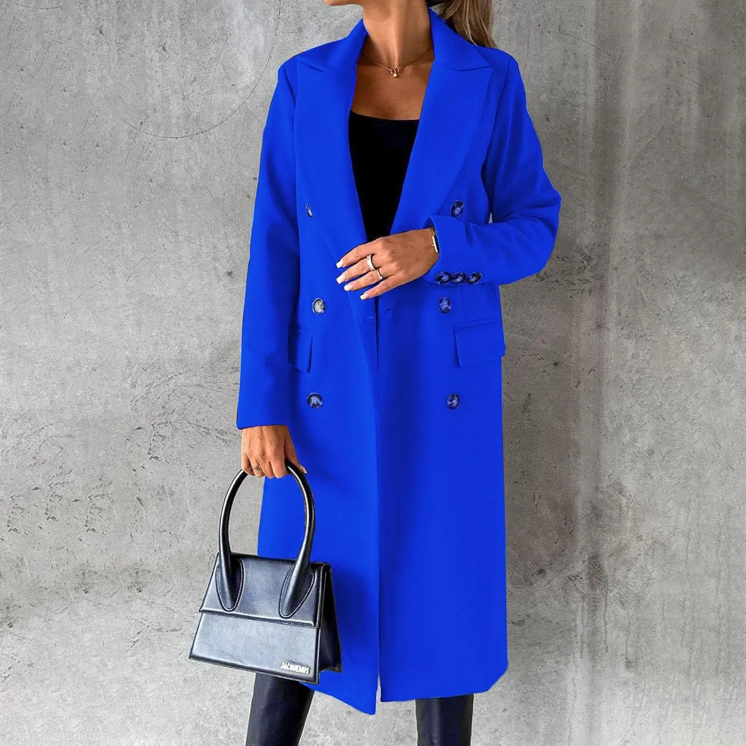 Long Winter Coats for Women Double Breasted Classic Lapel Outerwear Casual Trench Coat