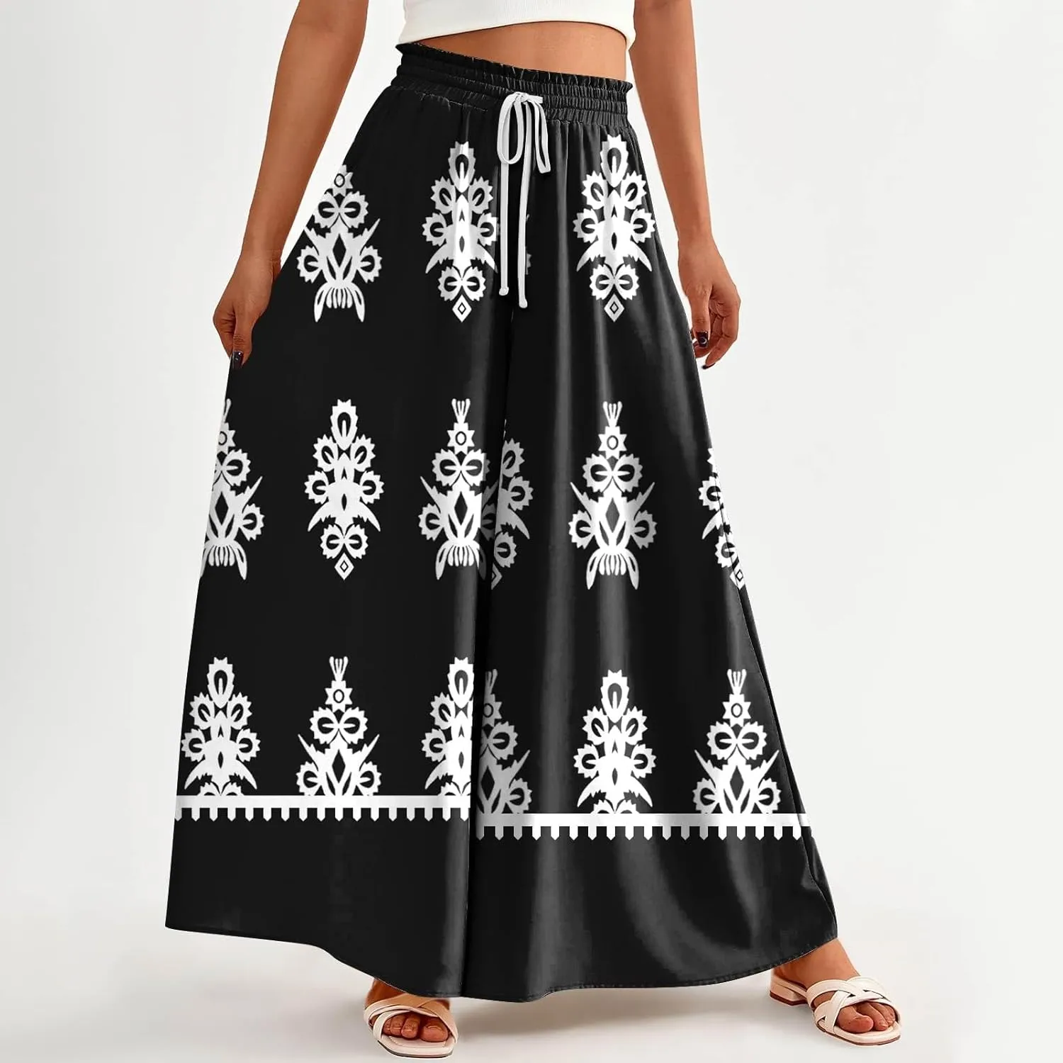 Loose Pants for Women Baggy Boho High Waisted Bohemian Print Flowy Loose Fit Plus Size Wide Leg Trousers