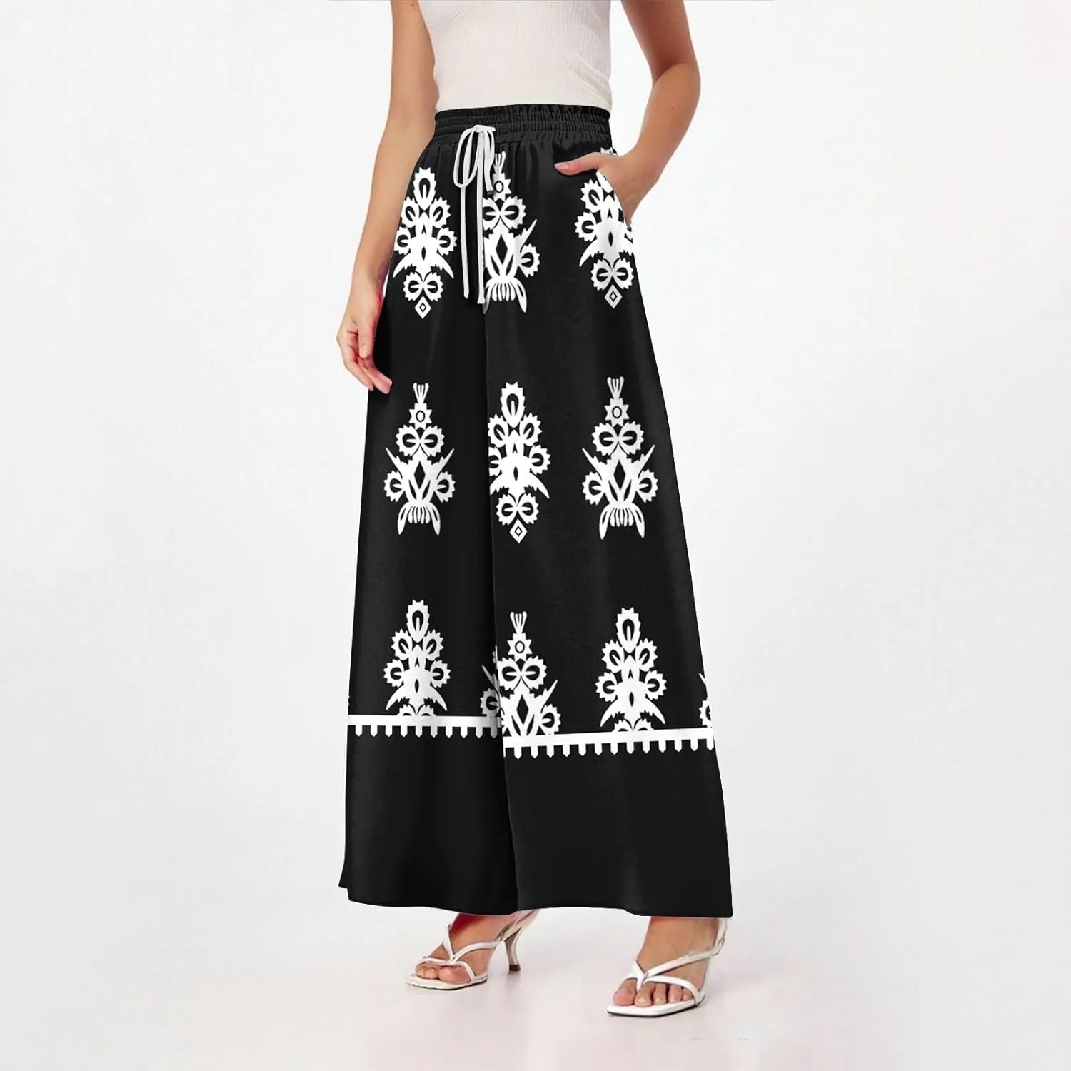 Loose Pants for Women Baggy Boho High Waisted Bohemian Print Flowy Loose Fit Plus Size Wide Leg Trousers