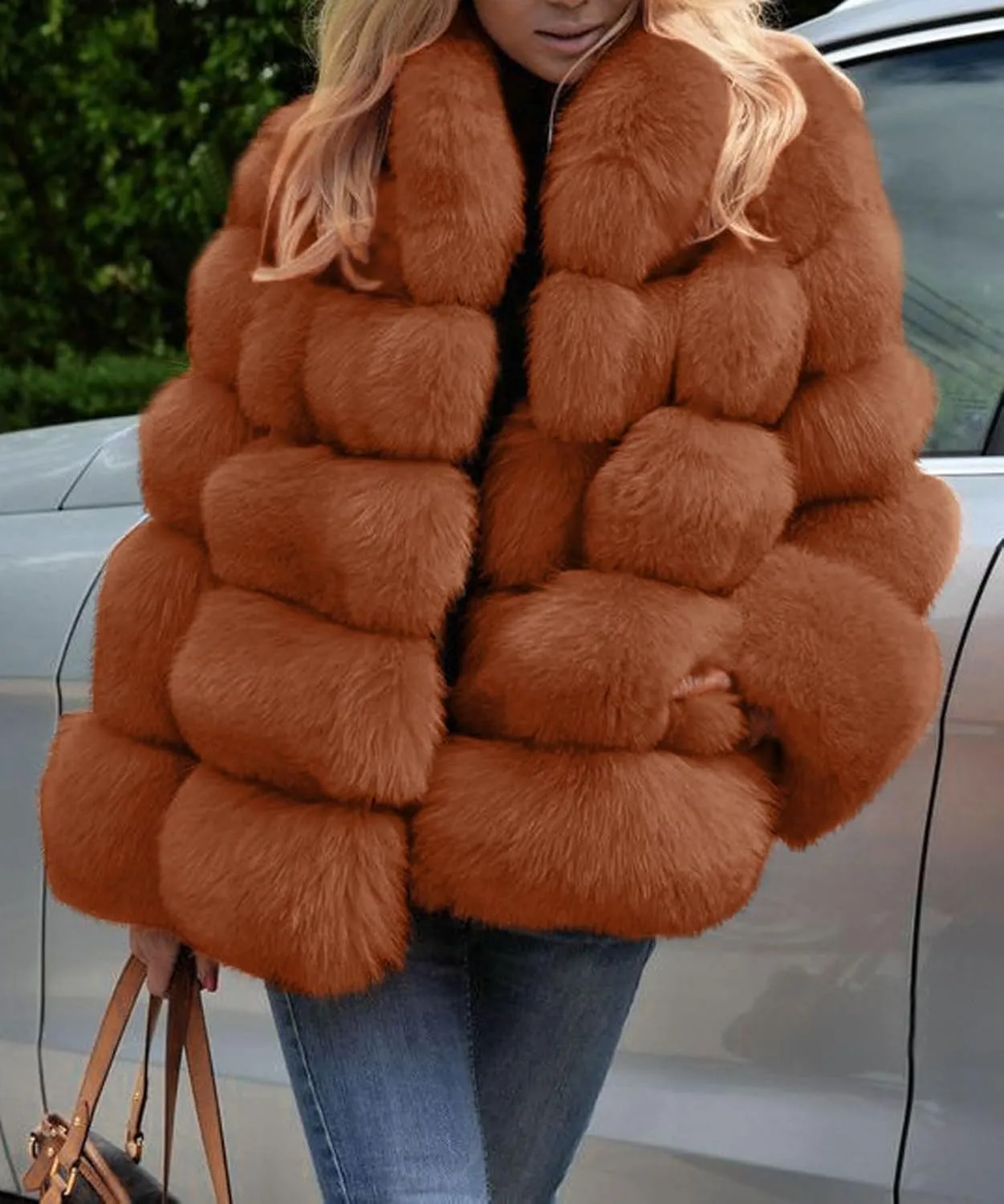 loveimgs Women Fluffy Faux Fur Coat Winter Fake Fur Leather Zip Up Teddy Coat Puffer Jacket Parka Elegant Warm Overcoat