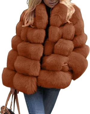 loveimgs Women Fluffy Faux Fur Coat Winter Fake Fur Leather Zip Up Teddy Coat Puffer Jacket Parka Elegant Warm Overcoat