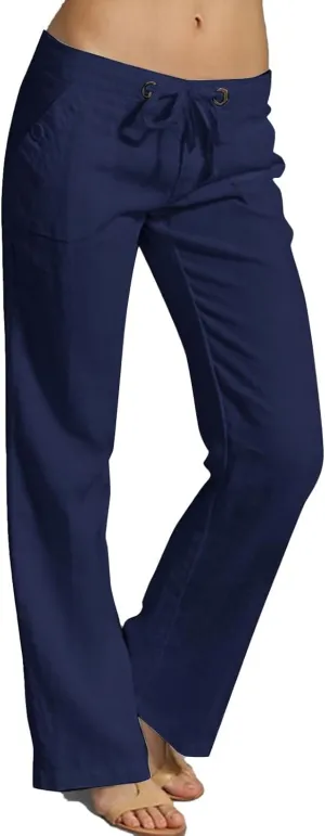 Low Rise Petite Linen Pants for Women Drawstring Elastic Waist Y2K Casual Flared Trouser Summer Loungewear Yoga Pants