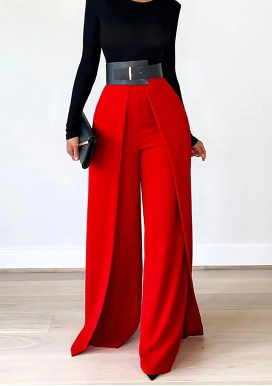 LROSEY Women Flowy High Waisted Wide Leg Dress Pants Pleated Palazzo Trousers for Casual Business Work Office Suit