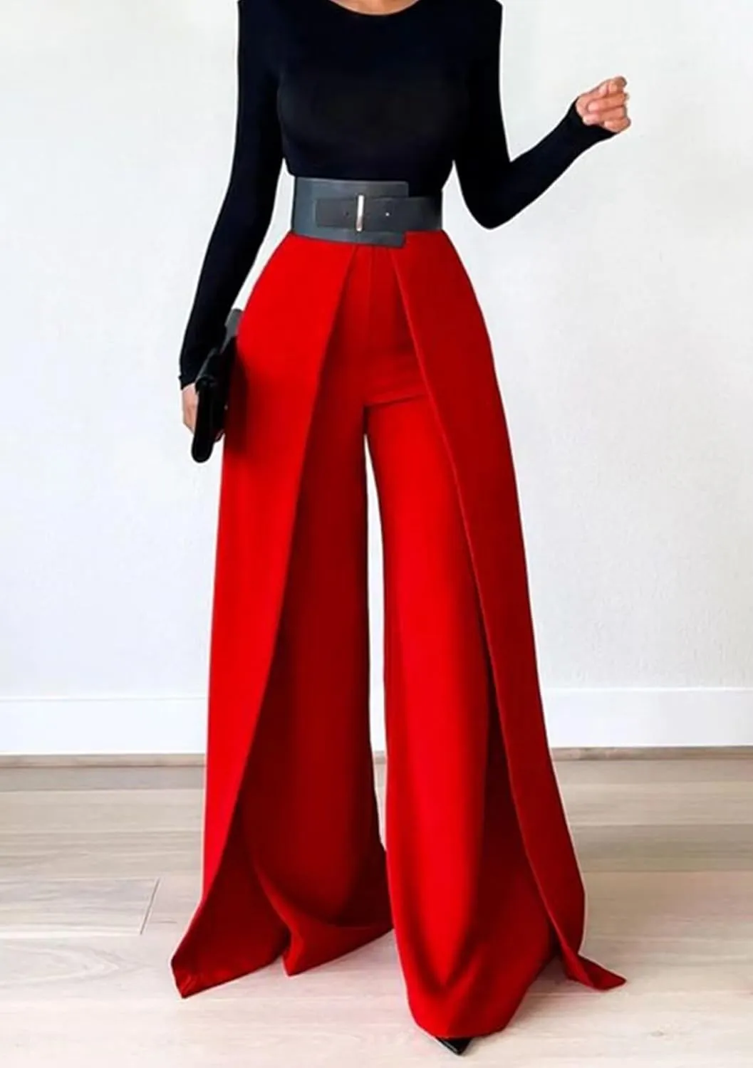LROSEY Women Flowy High Waisted Wide Leg Dress Pants Pleated Palazzo Trousers for Casual Business Work Office Suit