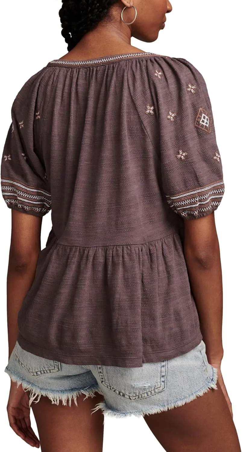 Lucky Brand Women's Easy Embroidered Babydoll Top
