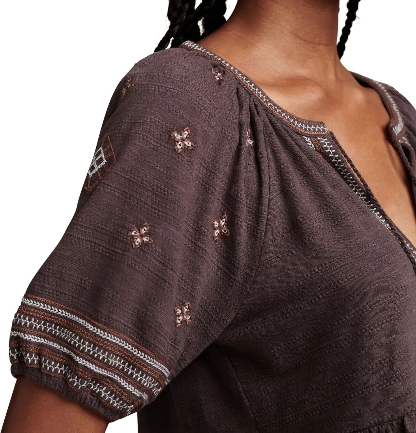Lucky Brand Women's Easy Embroidered Babydoll Top