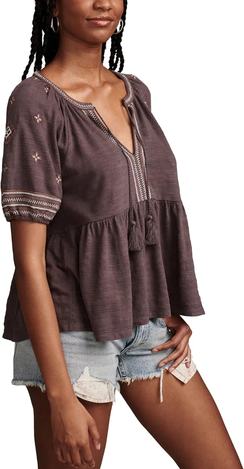 Lucky Brand Women's Easy Embroidered Babydoll Top