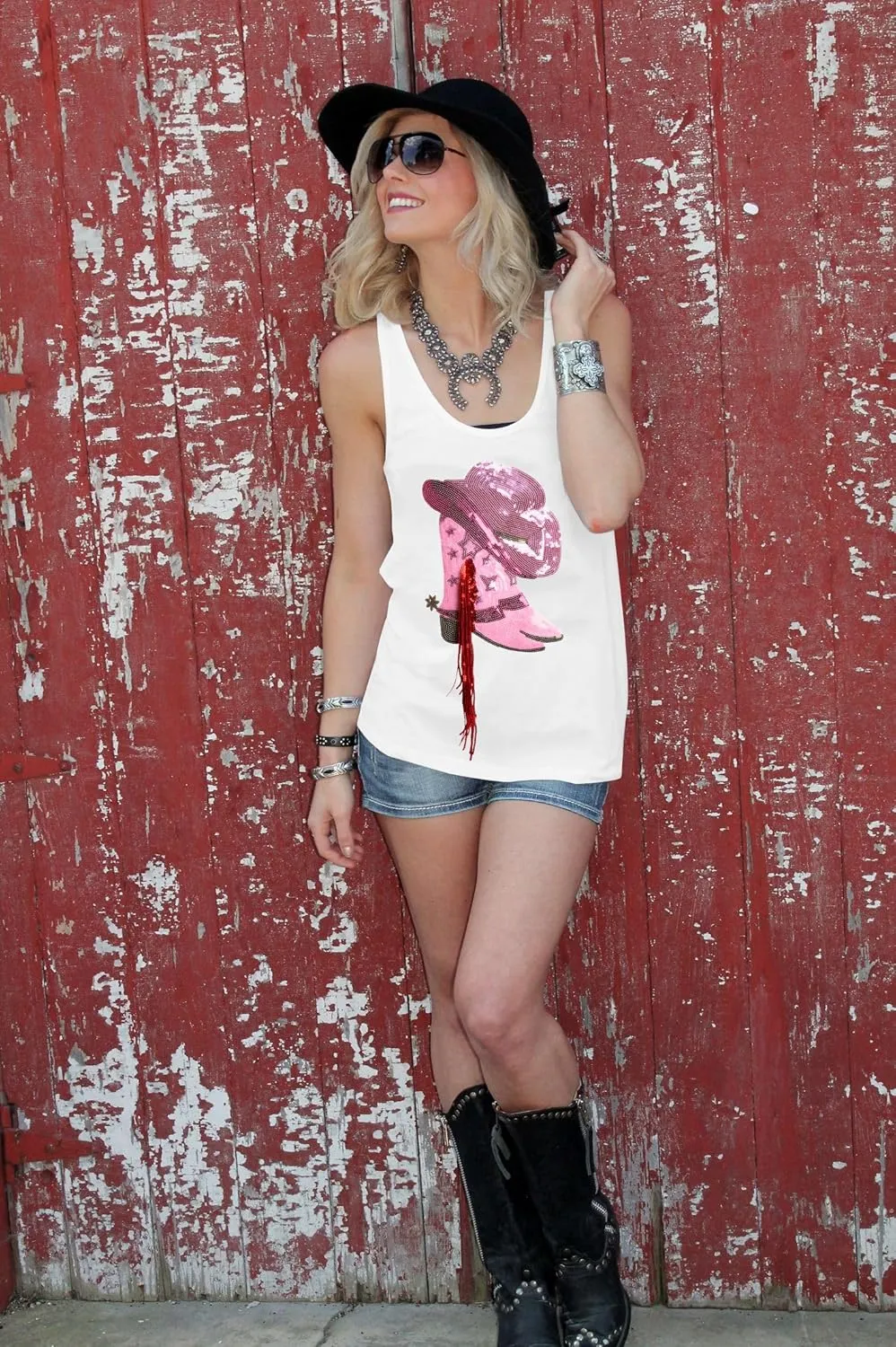LUKYCILD Western Tank Top for Women Sequin Shirt Cowgirl Graphic Sleeveless Tanks Racerback Tank Cami Casual Summer Vest Top